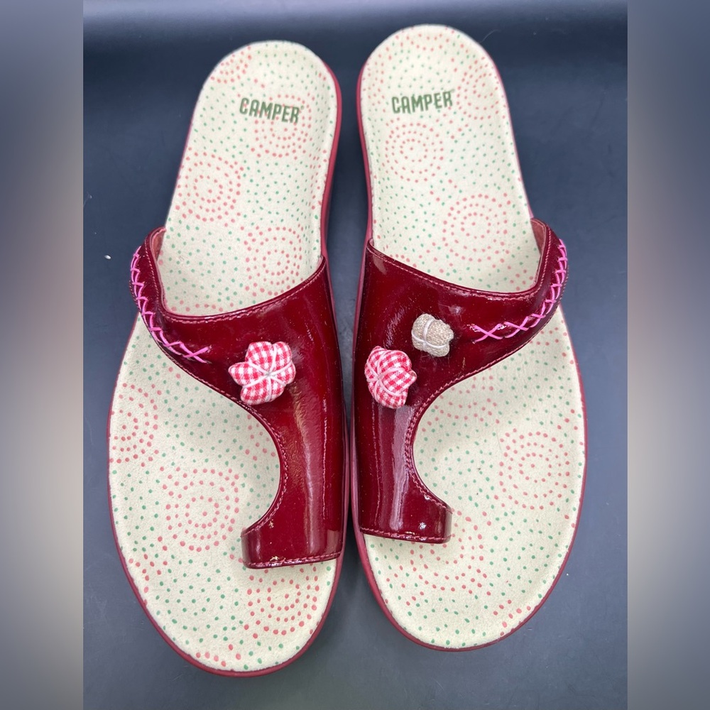 Camper Women's Red Sandals-Embellishments, Size:39, residue on bottom sides